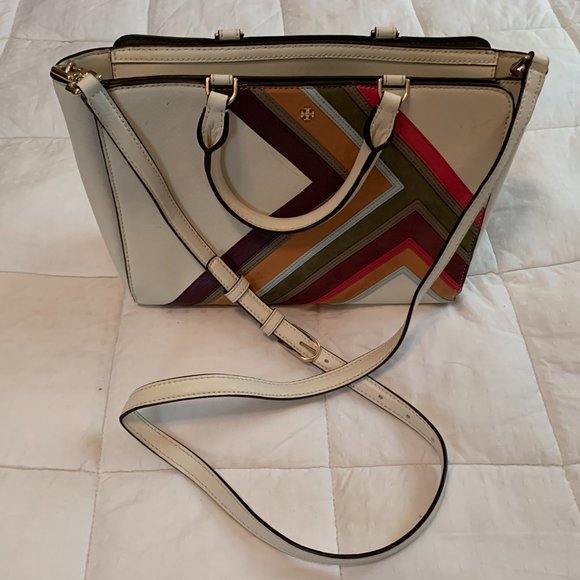 Tory Burch Robinson Multi-Stripe Small Zip Tote Bag, Ivory - Picture 8 of 10